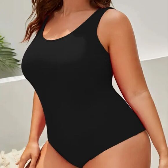 NEW! Plus Size Solid Criss Cross Back One Piece Swimsuit Beach Resort Cruise - Picture 4 of 4